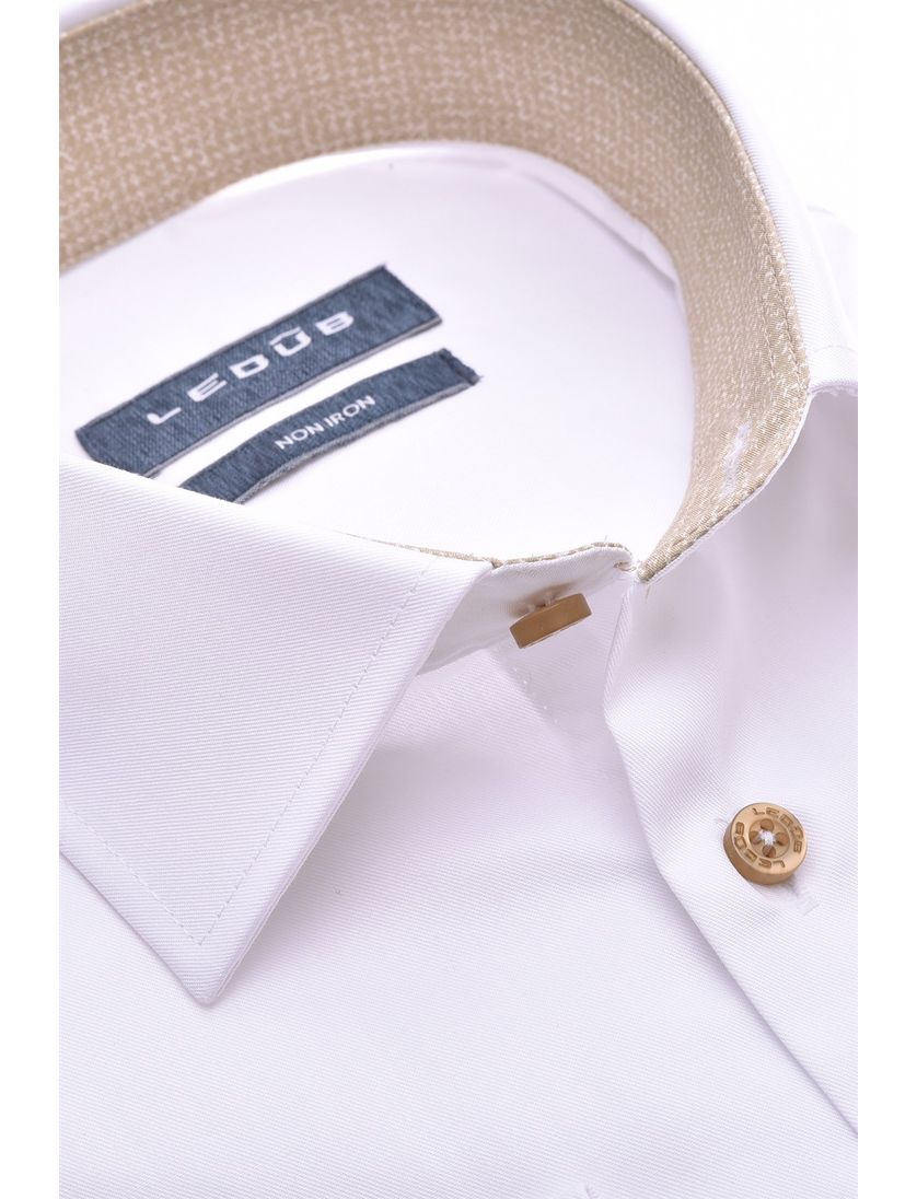 Ledub business overhemd wit effen katoen-stretch normale fit