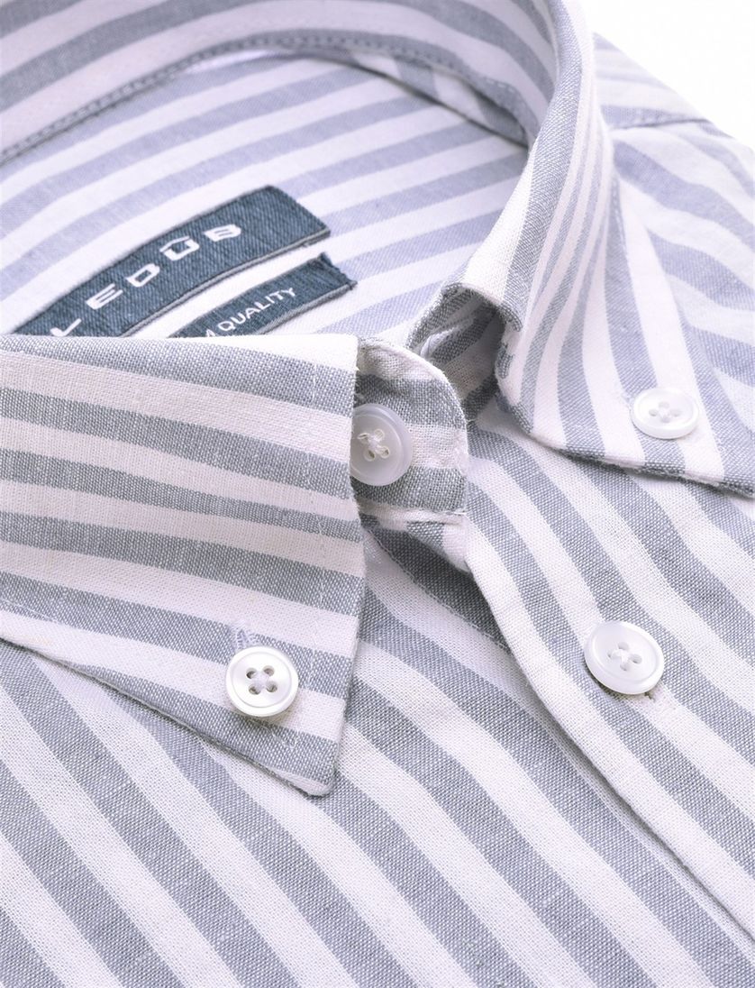 Ledub business overhemd Modern Fit blauw gestreept linnen en katoen