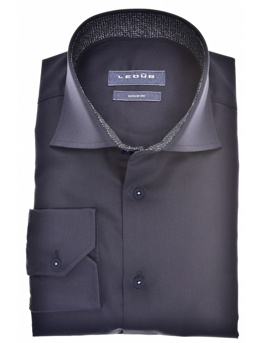 Ledub business overhemd Modern Fit navy effen katoen
