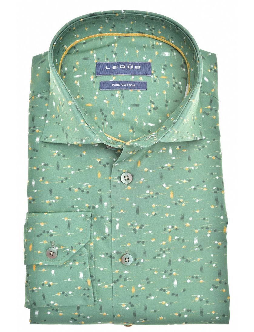 Zakelijk Ledub overhemd groen print 100% katoen normale fit