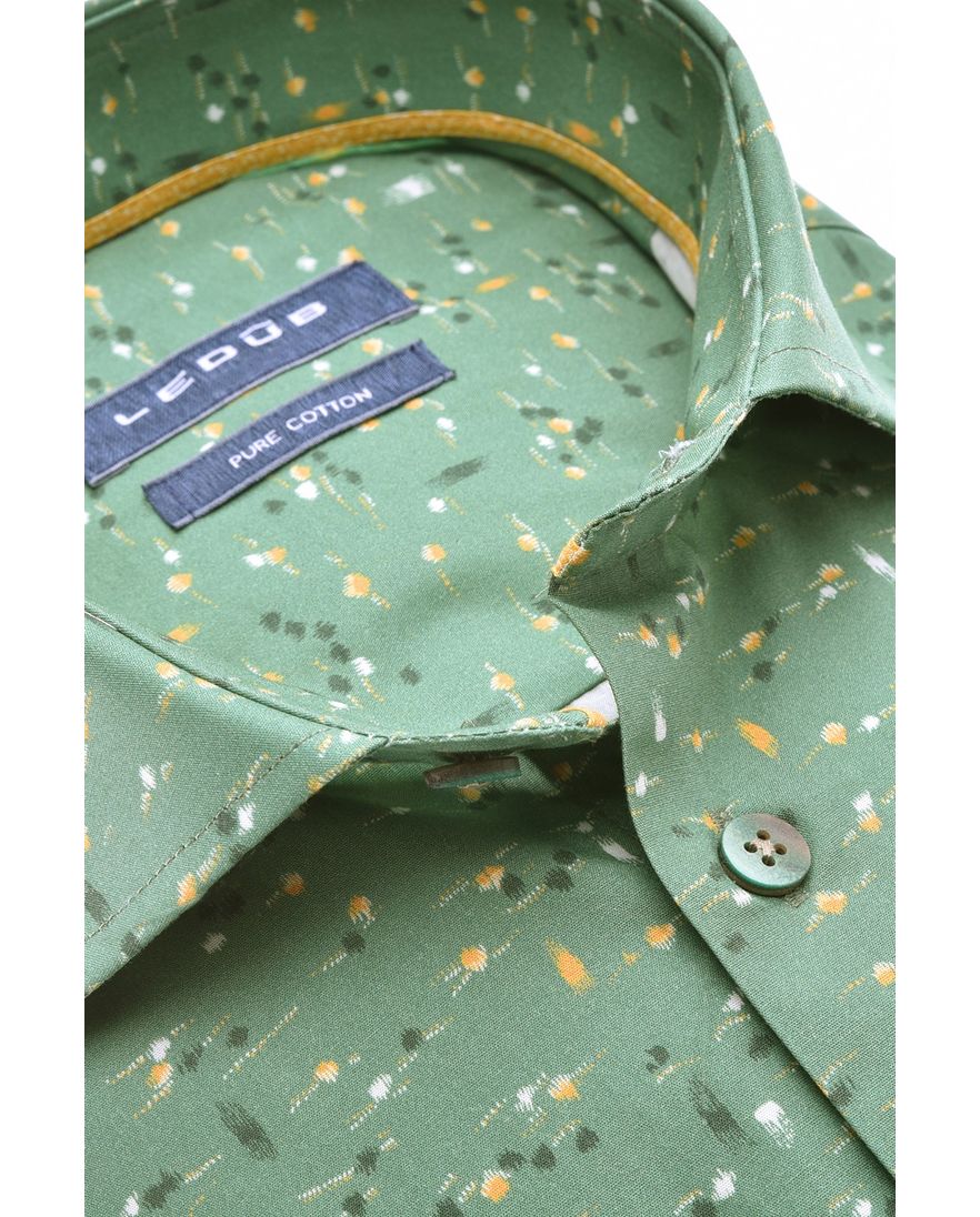 Ledub zakelijk overhemd Modern Fit groen geprint katoen
