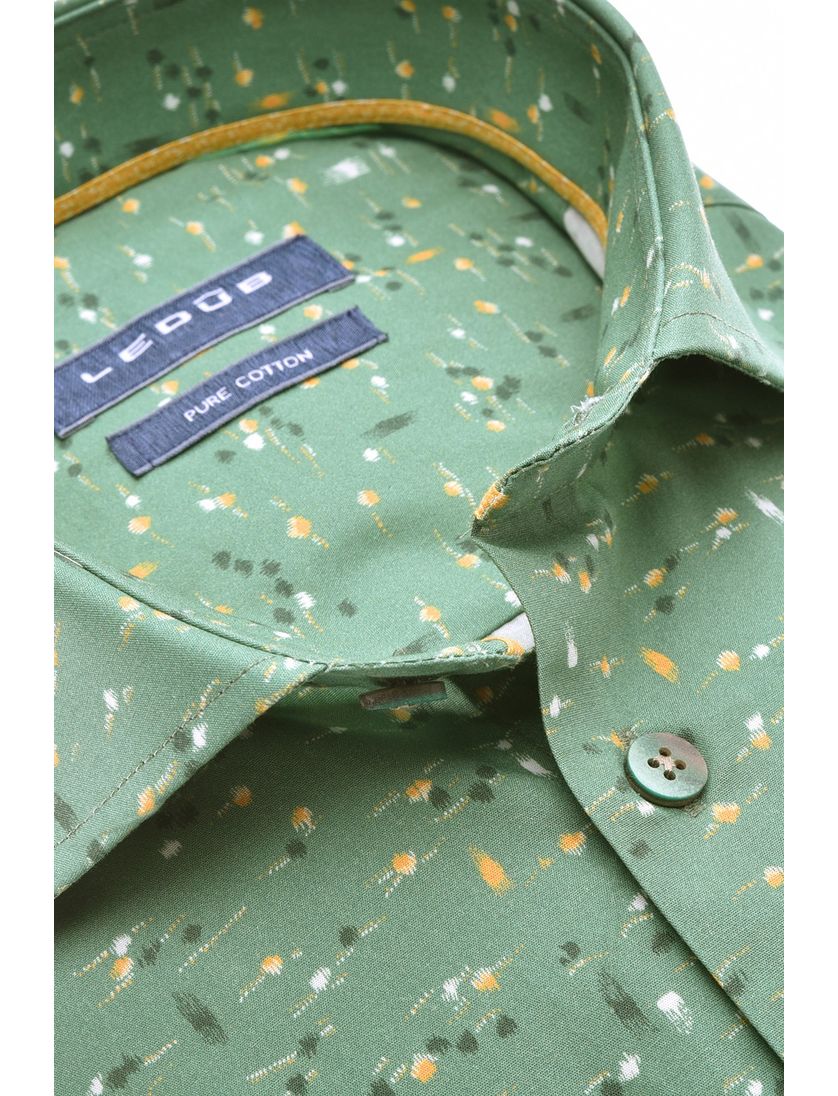 Zakelijk Ledub overhemd groen print 100% katoen normale fit