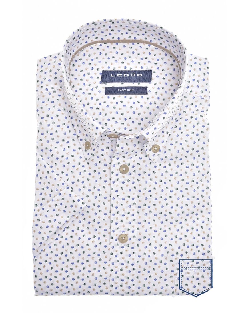 Ledub overhemd korte mouwen normale fit wit geprint katoen