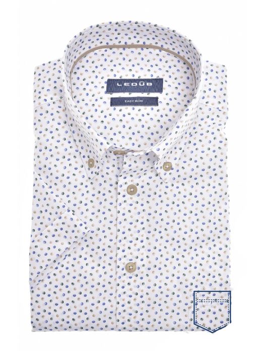 overhemd korte mouw Ledub Modern Fit wit geprint katoen normale fit
