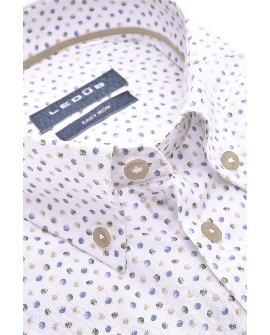 Ledub overhemd korte mouwen normale fit wit geprint katoen