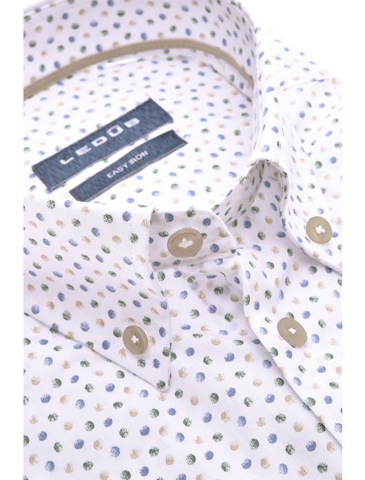 overhemd korte mouw Ledub Modern Fit wit geprint katoen normale fit