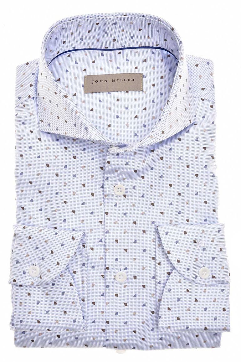 John Miller business overhemd John Miller Slim Fit slim fit lichtblauw geprint katoen