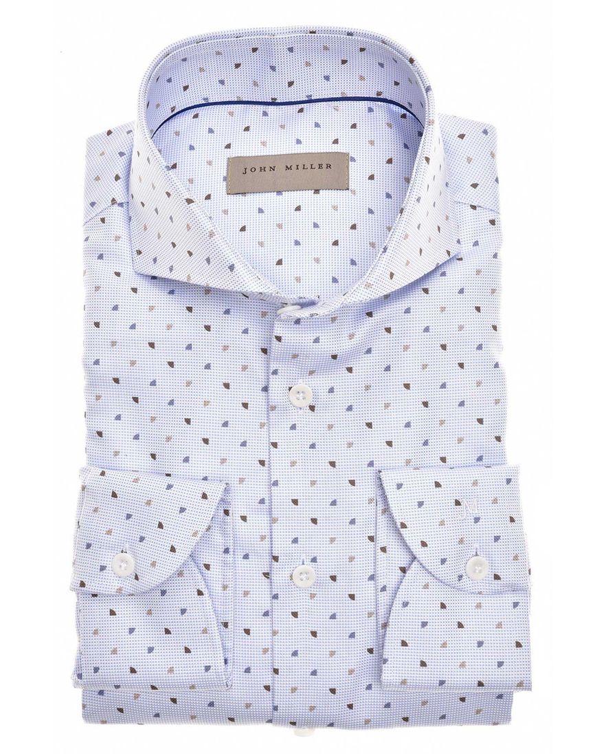 John Miller overhemd zakelijk lichtblauw geprint