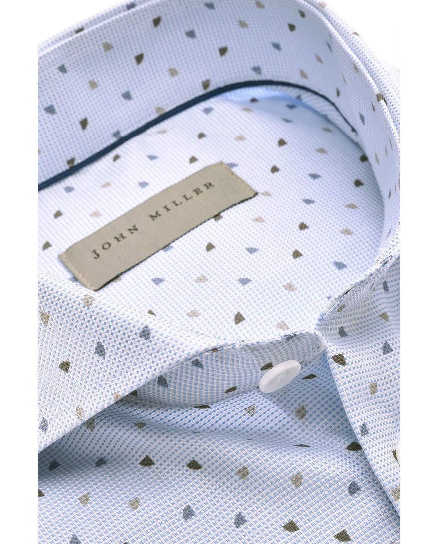 John Miller overhemd zakelijk lichtblauw geprint