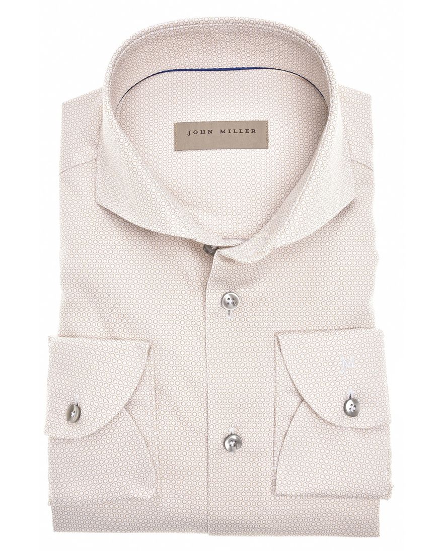 John Miller business overhemd John Miller fit bruin geprint katoen