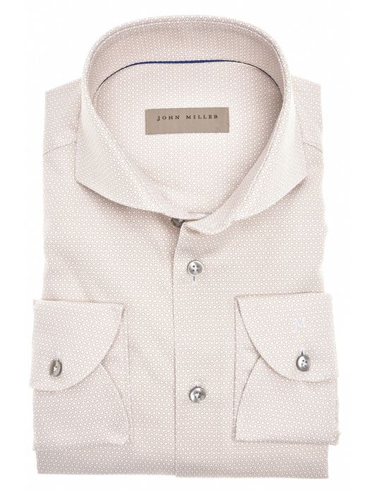 John Miller business overhemd John Miller Slim Fit slim fit bruin geprint katoen