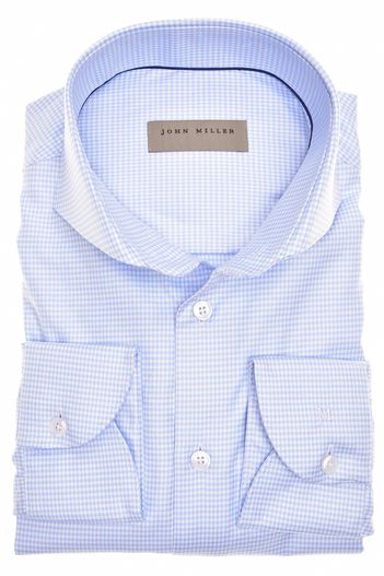 John Miller Business overhemd John Miller lichtblauw geruit katoen