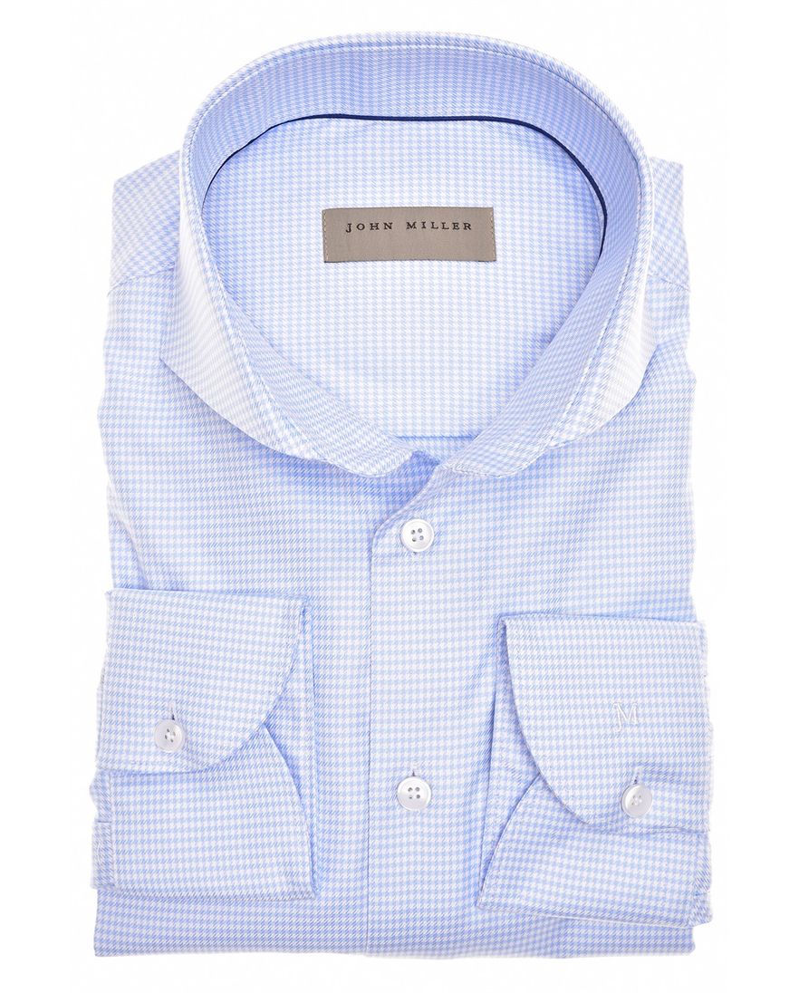 John Miller business overhemd lichtblauw geruit katoen