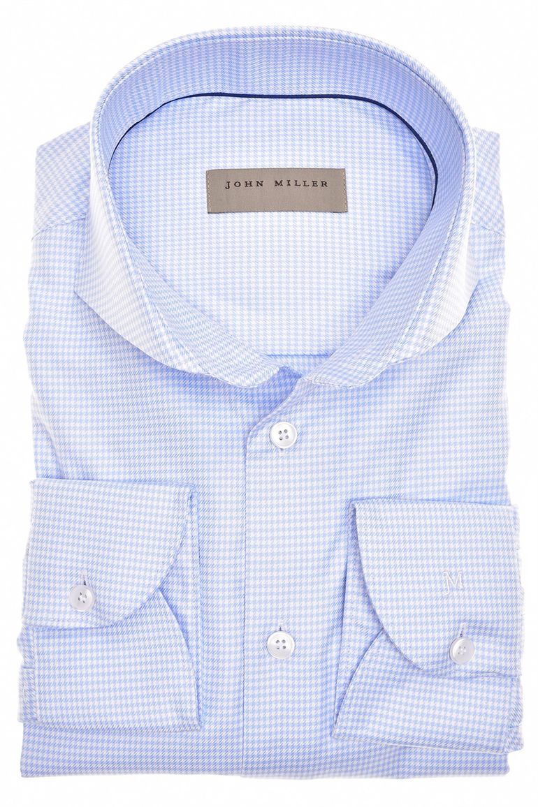 John Miller business overhemd lichtblauw geruit katoen