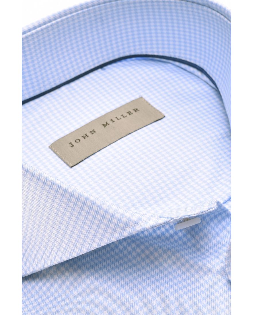 John Miller business overhemd lichtblauw geruit katoen
