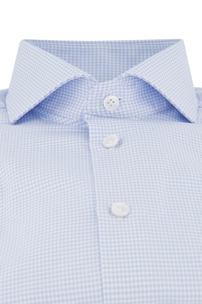 John Miller business overhemd lichtblauw geruit katoen