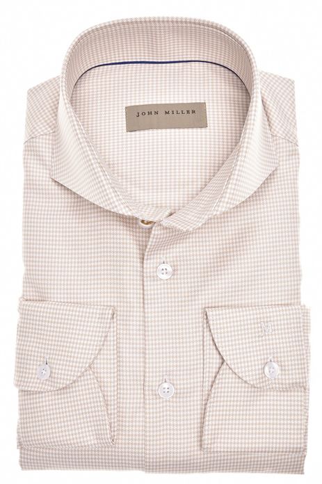 John Miller business overhemd bruin geruit katoen