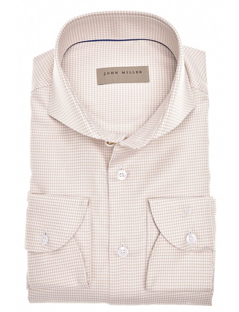John Miller business overhemd bruin geruit katoen
