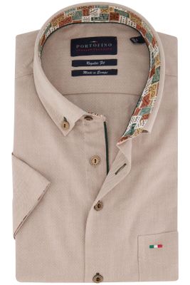 Portofino Portofino overhemd korte mouw regular fit beige effen