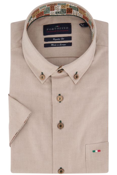 Portofino overhemd korte mouw regular fit beige effen