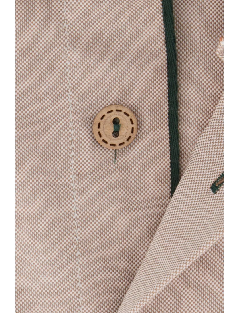 Portofino casual overhemd korte mouw beige effen katoen regular fit kraag geprint