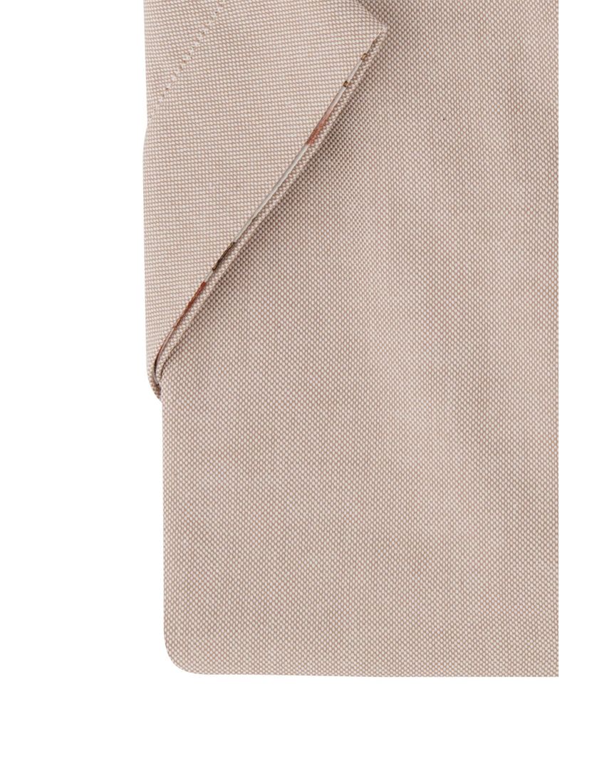 Portofino casual overhemd korte mouw beige effen katoen regular fit kraag geprint