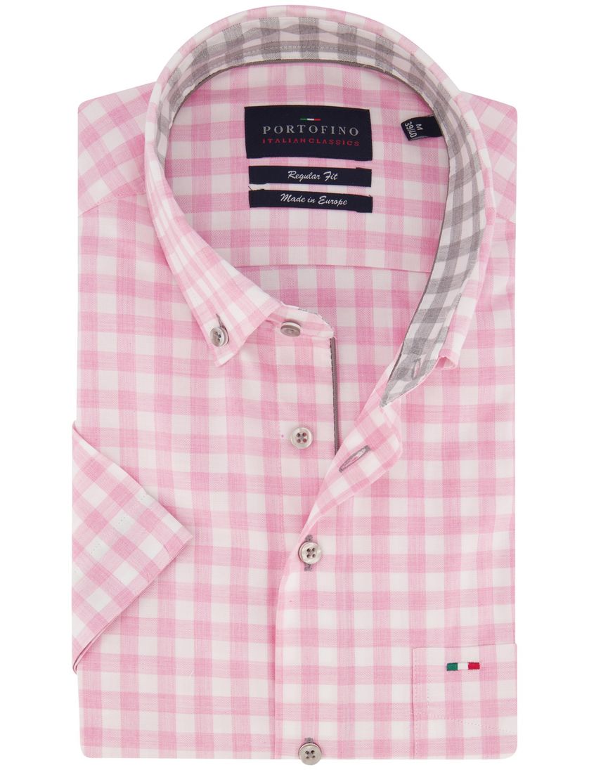 Portofino overhemd korte mouw roze geruit