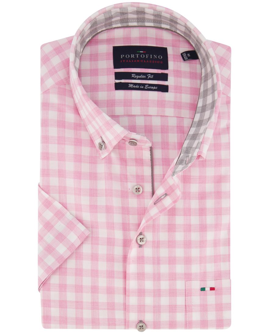 Portofino overhemd korte mouw roze geruit