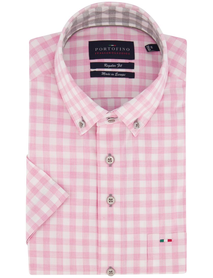 Portofino overhemd korte mouw roze geruit