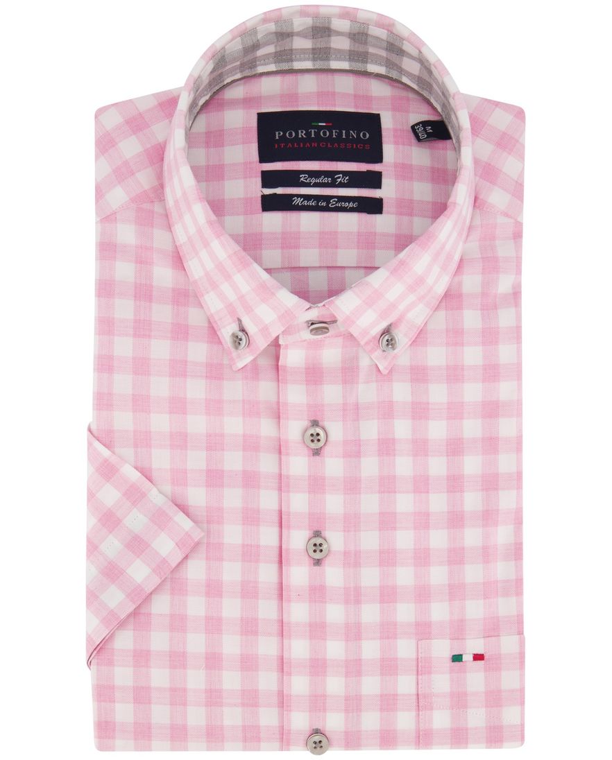 Portofino overhemd korte mouw roze geruit
