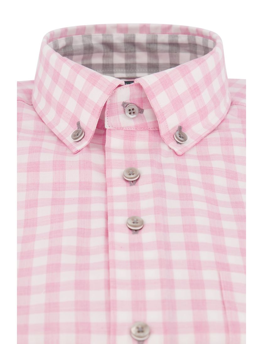 Portofino overhemd korte mouw roze geruit