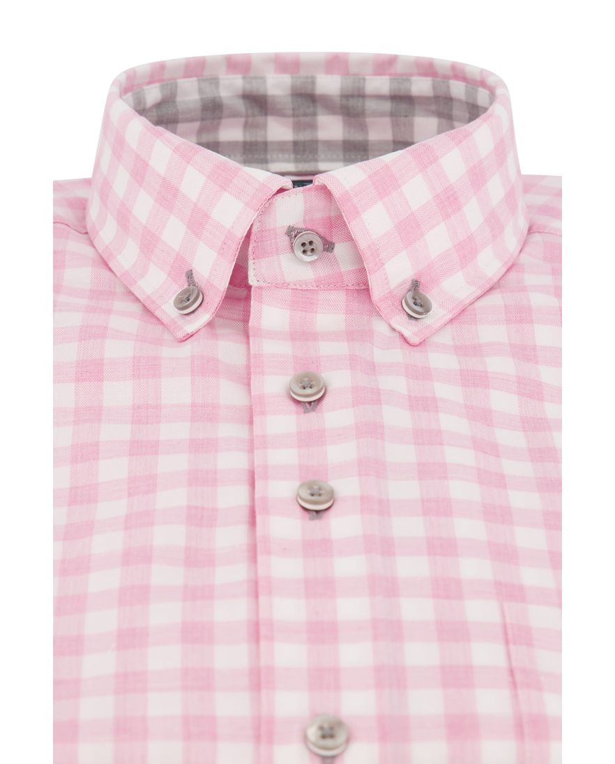 Portofino overhemd korte mouw roze geruit
