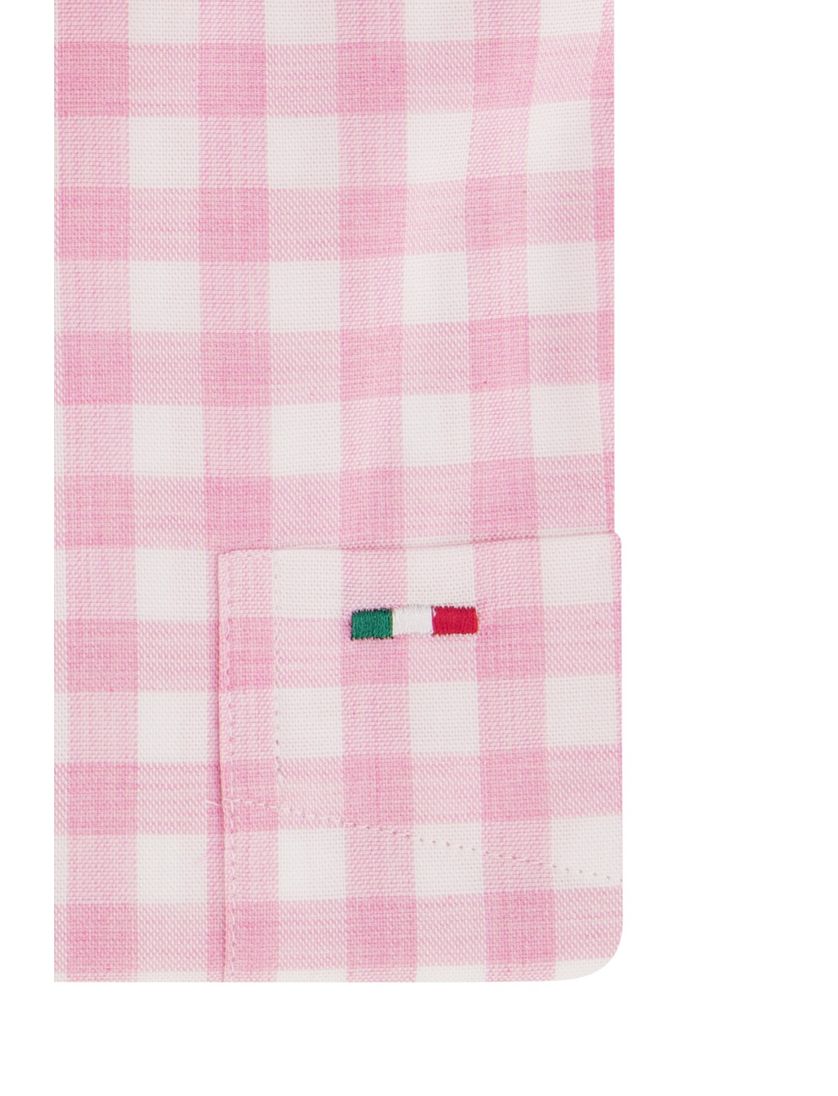 Portofino overhemd korte mouw roze geruit
