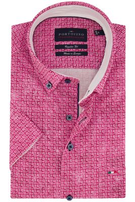 Portofino Portofino casual overhemd katoen korte mouw regular fit roze wit geprint