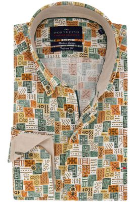 Portofino Katoenen Portofino casual overhemd mouwlengte 7 groen geprint