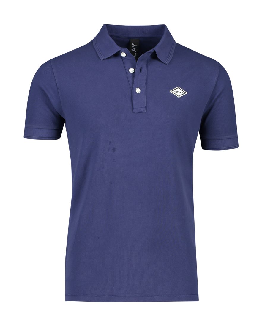 Replay poloshirt korte mouw normale fit donkerblauw effen katoen