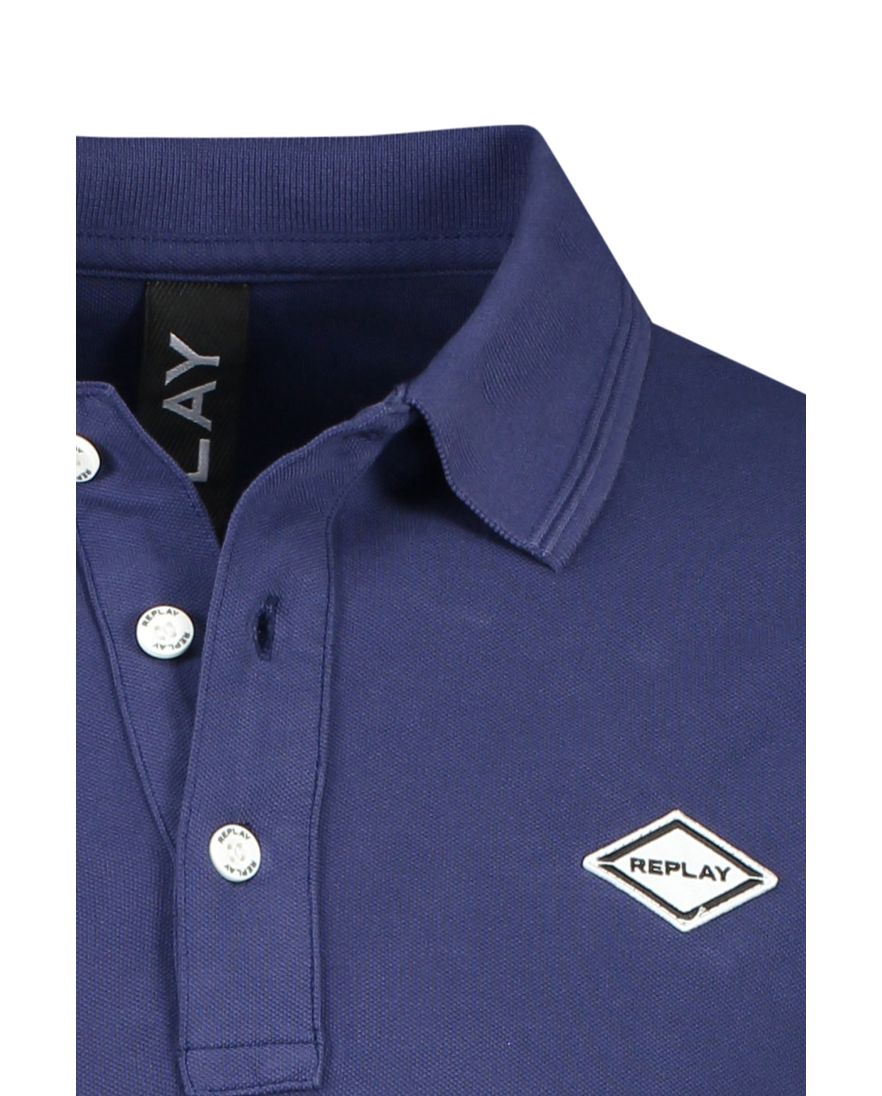 Replay poloshirt korte mouw normale fit donkerblauw effen katoen