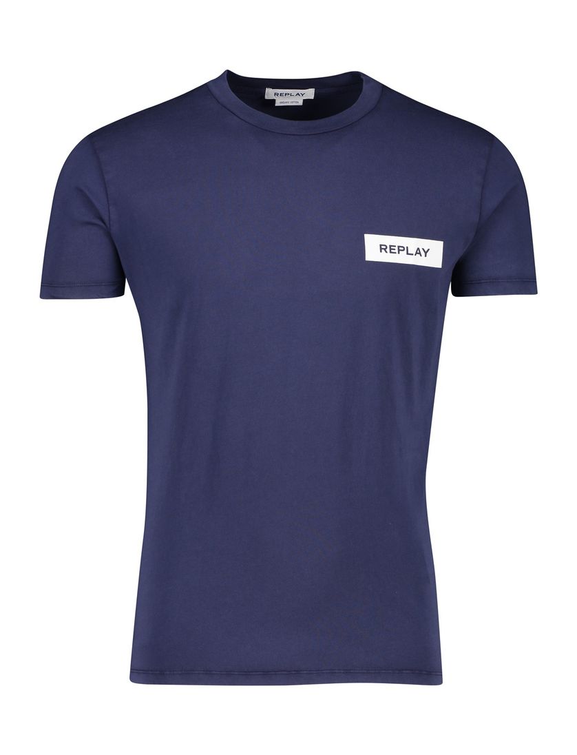 Replay t-shirt donkerblauw katoen ronde hals