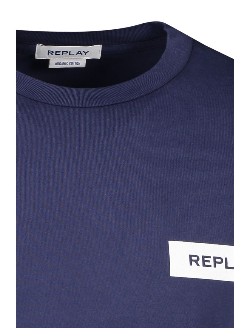 Replay t-shirt donkerblauw katoen ronde hals