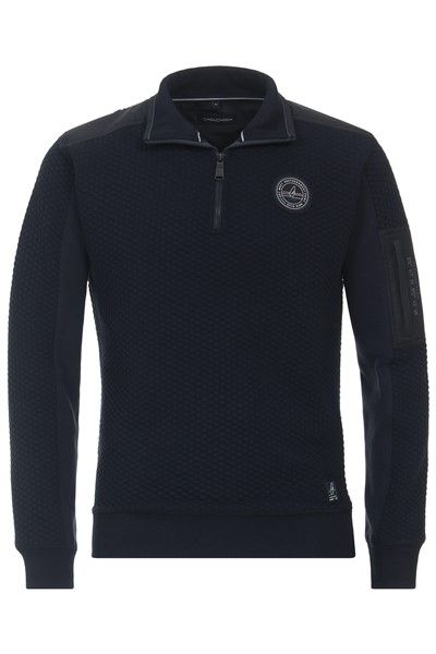 Casa Moda trui donkerblauw half zip met logo