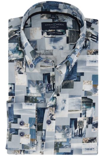 Casa Moda Casa Moda casual overhemd blauw geprint 100% katoen wijde fit