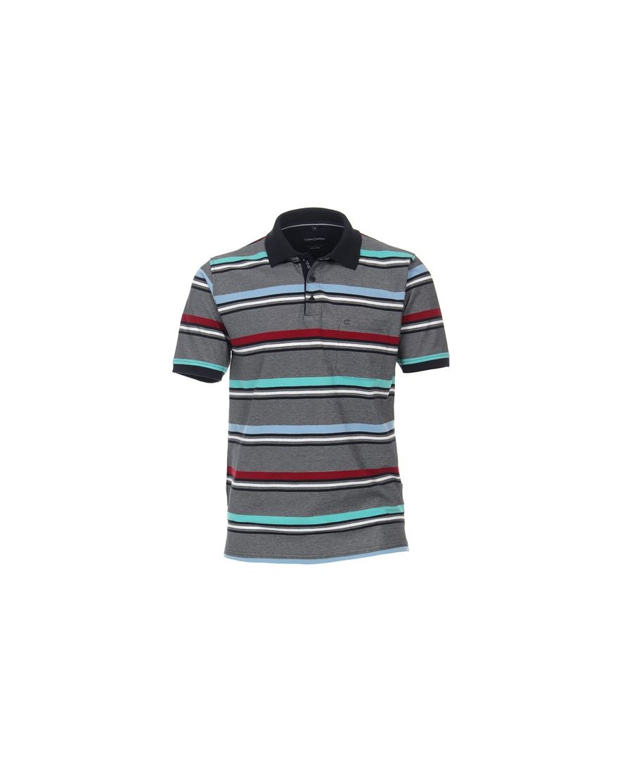 Polo Casa Moda normale fit grijs gestreept katoen