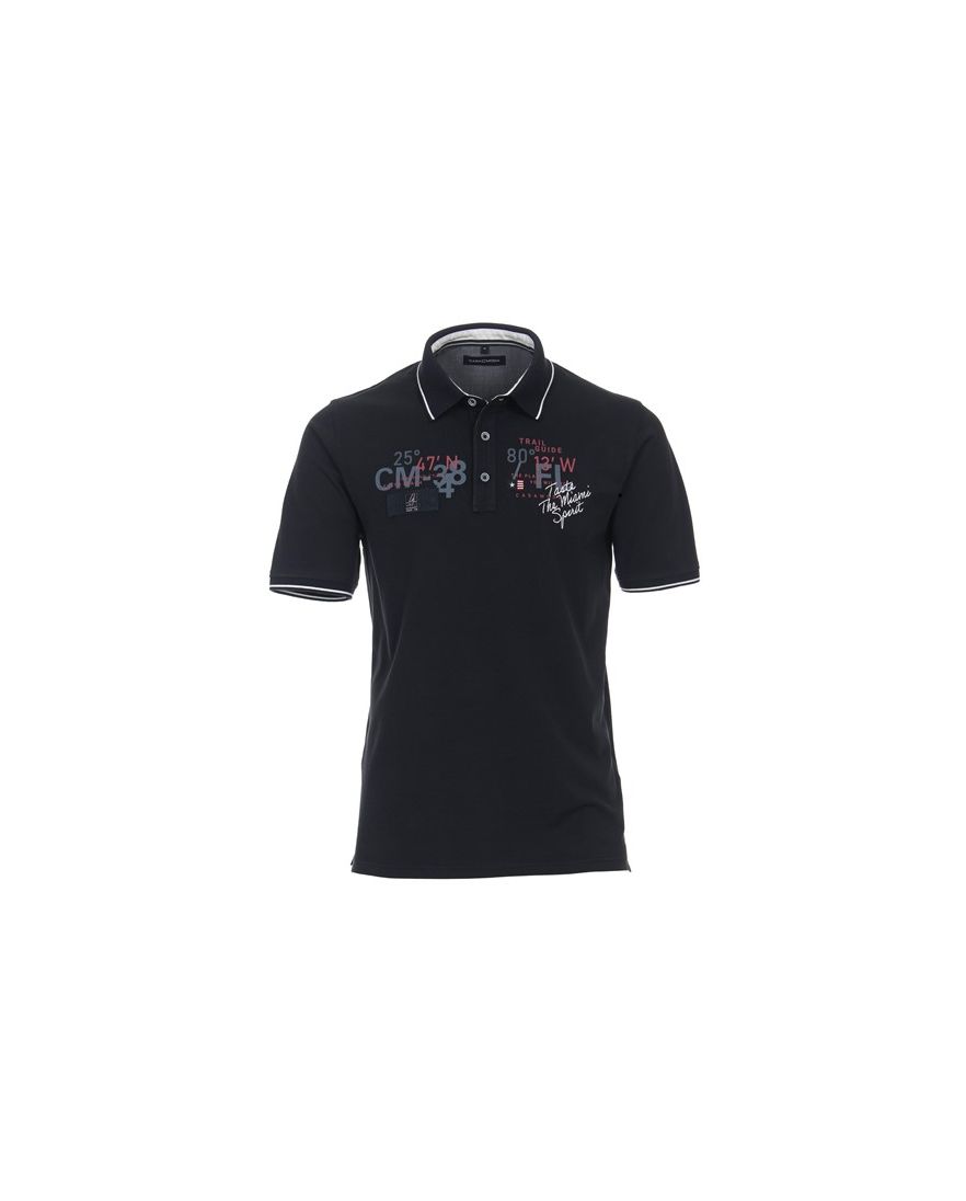 Donkerblauwe Casa Moda polo normale fit geprint katoen