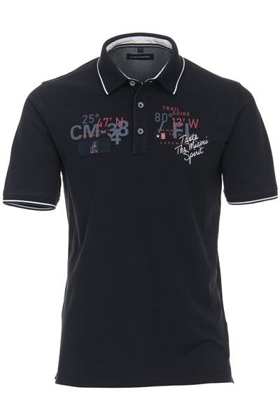 Donkerblauwe Casa Moda polo normale fit geprint katoen