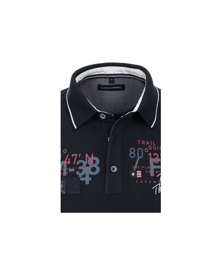 Donkerblauwe Casa Moda polo normale fit geprint katoen