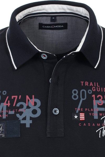 Donkerblauwe Casa Moda polo normale fit geprint katoen