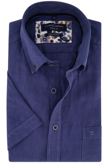 Casa Moda Blauwe uni Casa Moda casual overhemd korte mouw wijde fit linnen