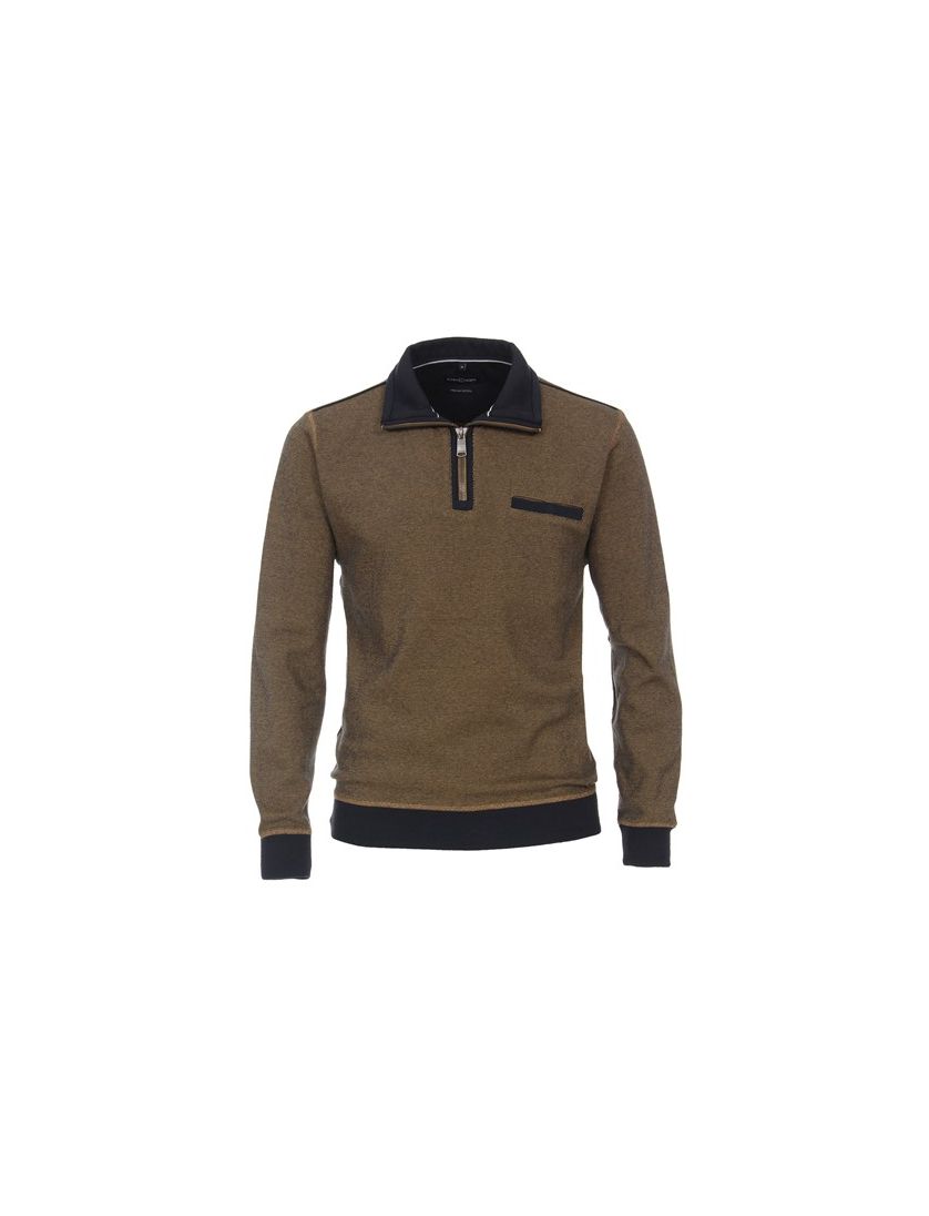 Casa Moda trui donkerbruin effen katoen opstaande kraag