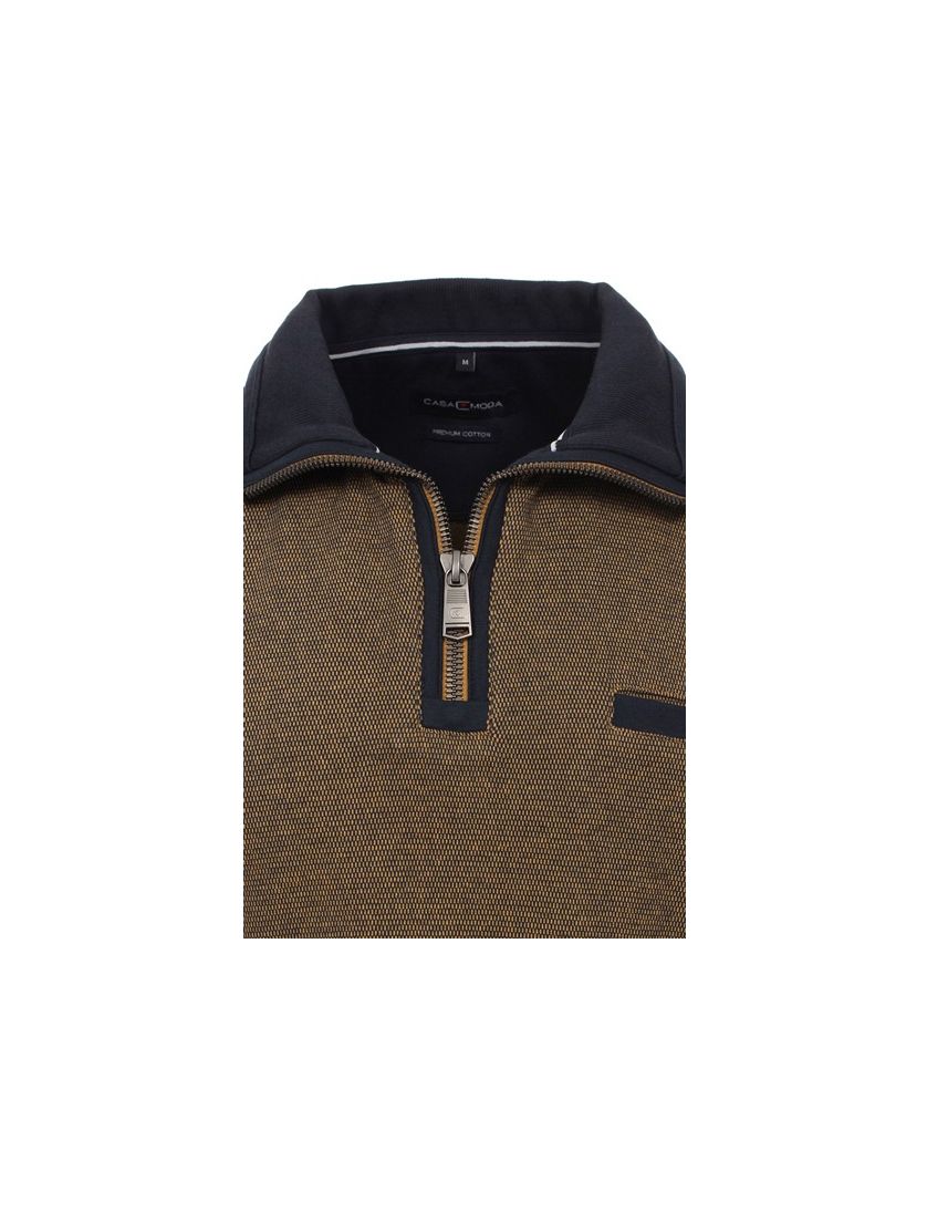 Casa Moda trui donkerbruin effen katoen opstaande kraag