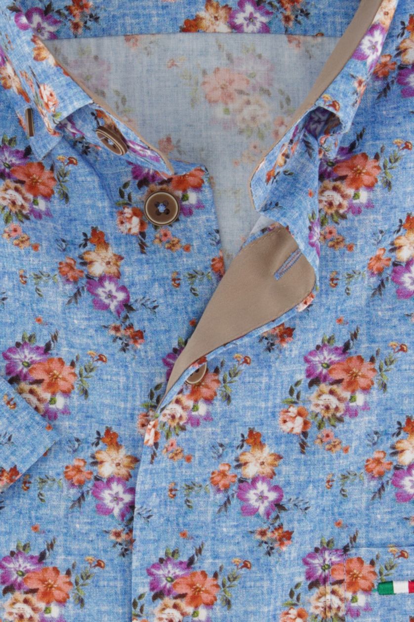 Portofino Regular Fit overhemd blauw met bloemenprint